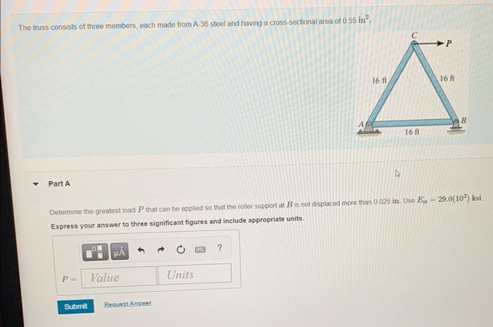 Solved The truss consists of three members, each made from | Chegg.com