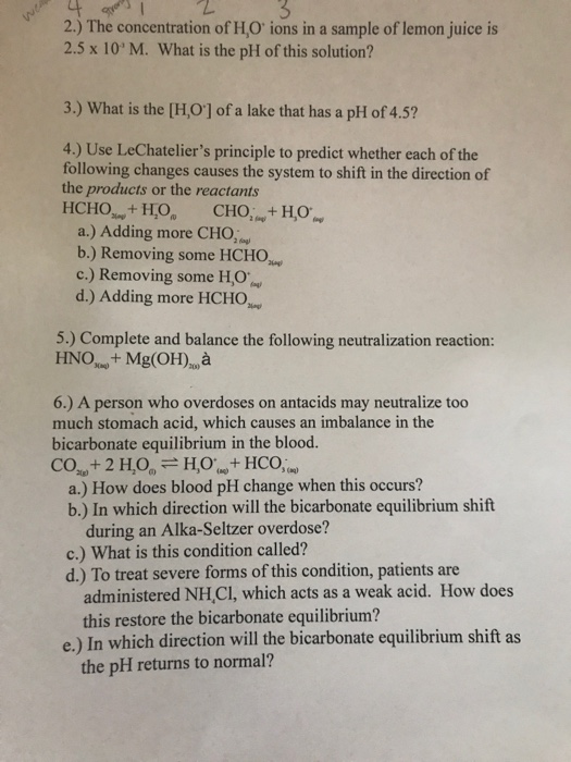 Solved 4 Vers 2 3 2 The Concentration Of H 0 Ions In A Chegg Com