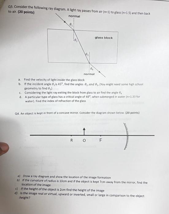 Solved Q3. Consider the following ray diagram. A light ray | Chegg.com