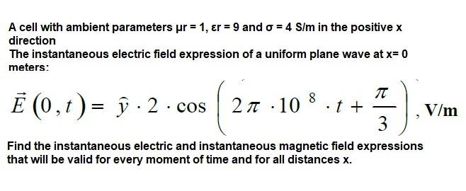 Solved A Cell With Ambient Parameters μr=1,εr=9 And σ=4 S M 