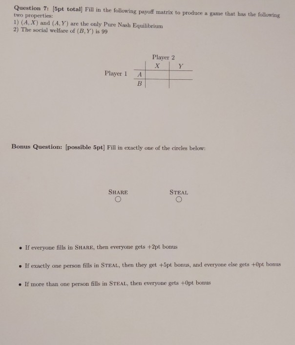 Solved Question 1: (20pt total) Consider the following game | Chegg.com