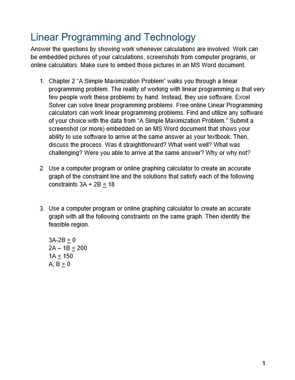 Linear Programming and TechnologyAnswer the questions | Chegg.com