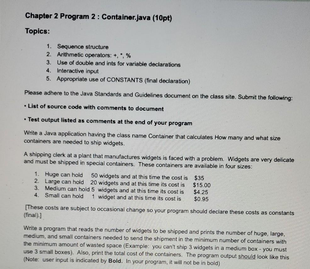 Solved Chapter 2 Program 2: Container.java (10pt) Topics: 1. | Chegg.com