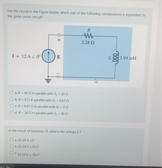 Solved For The Circuit In The Figure Below, Which One Of The | Chegg.com