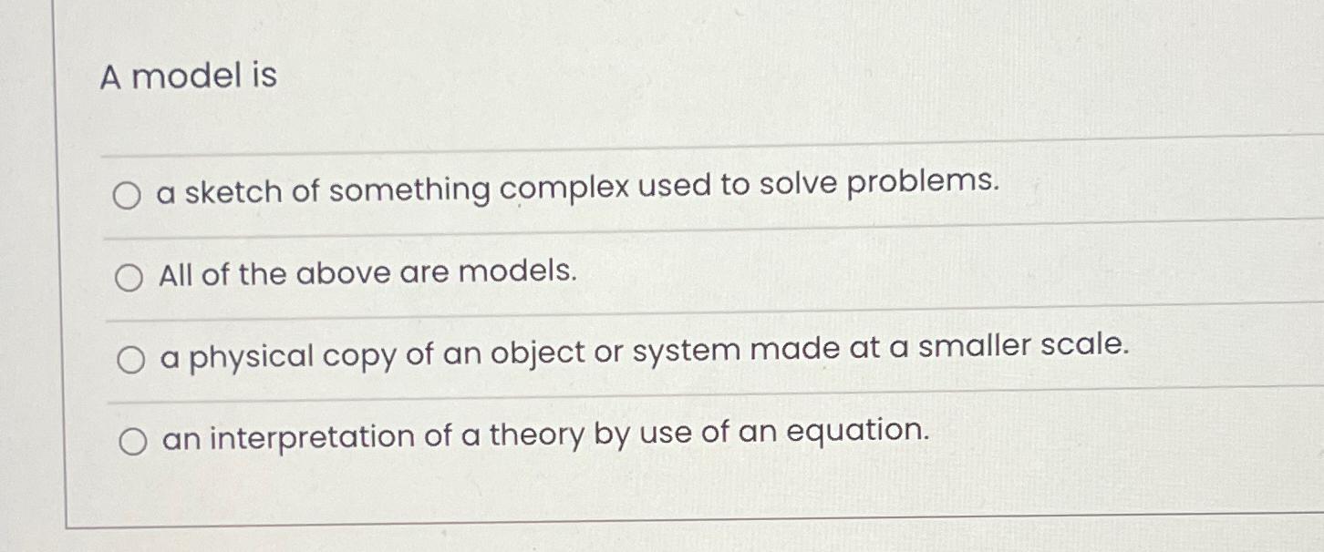 Solved A model isa sketch of something complex used to solve | Chegg.com
