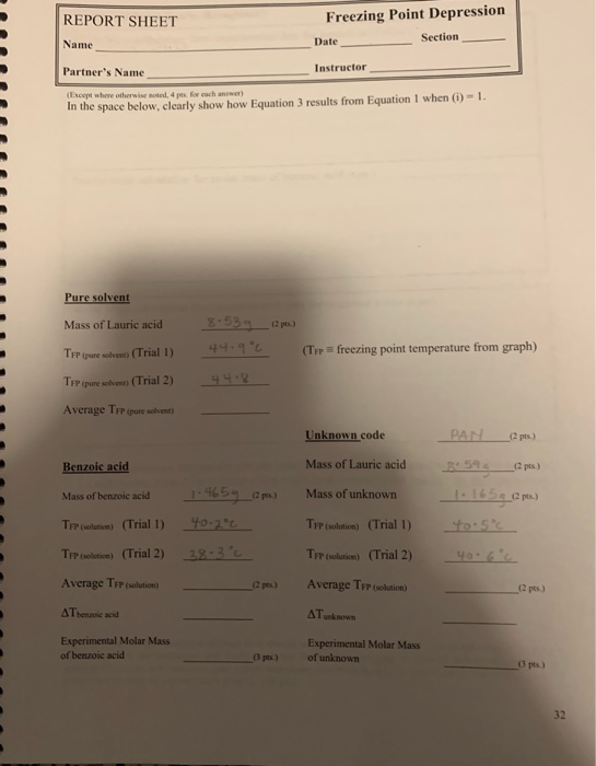 Freezing Point Depression Lab Report Chegg