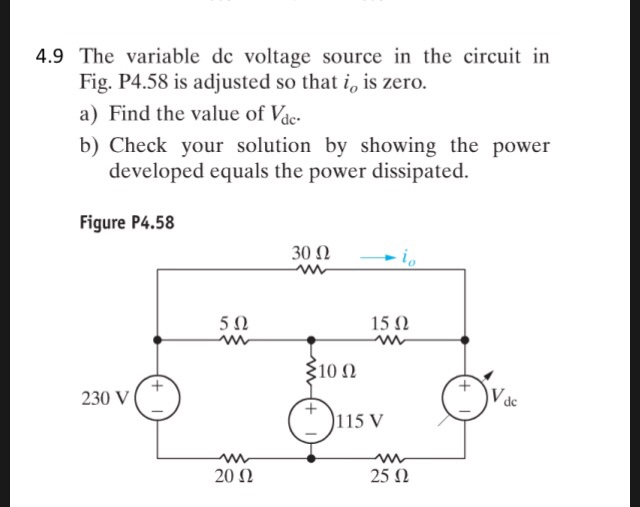Solved 4.9 The variable de voltage source in the circuit in | Chegg.com
