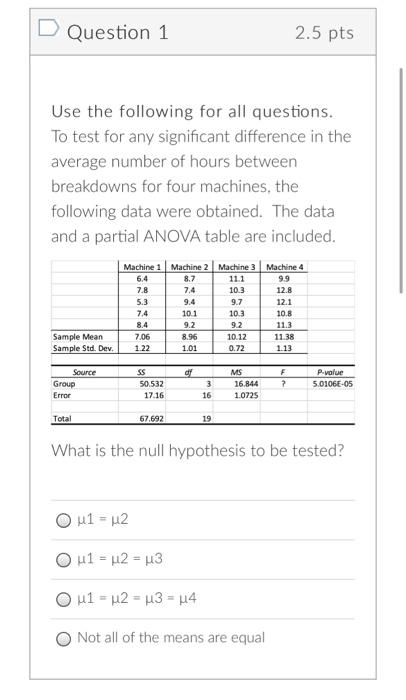 Solved Use the following for all questions. To test for any | Chegg.com