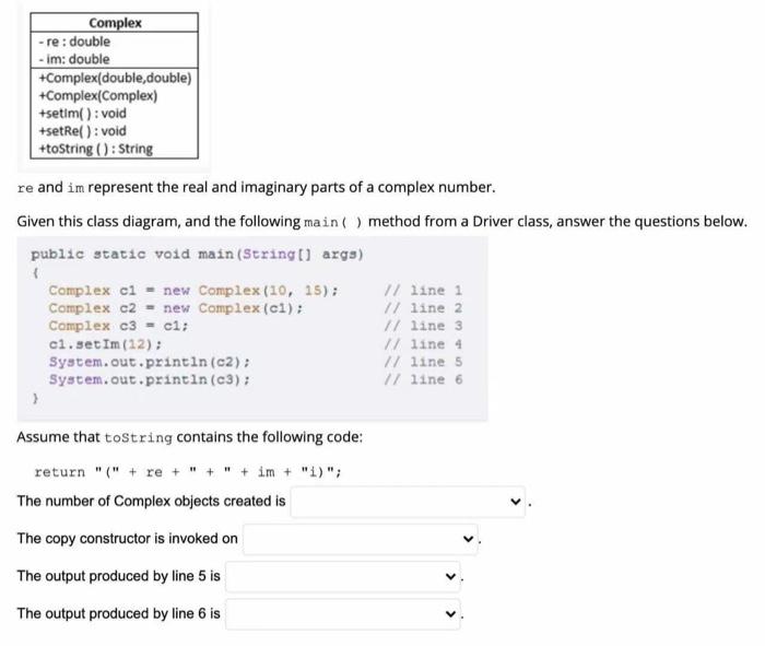 Solved Complex re: double -im: double +Complex(double | Chegg.com