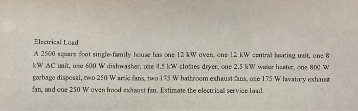 Solved Electrical Load A 2500 square foot single-family | Chegg.com