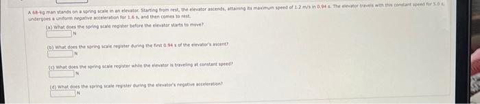 Solved A 68-kg man stands on a spring scale in an elevator. | Chegg.com