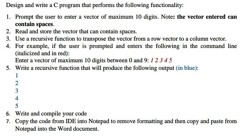 Solved Design and write a C program that performs the | Chegg.com