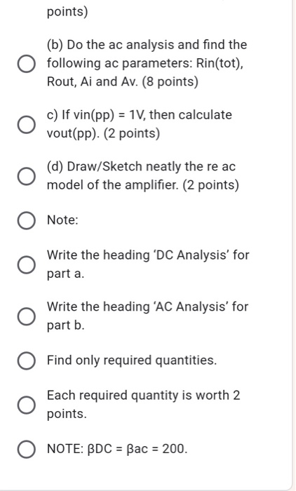 Solved 20 points Q1. Refer to the amplifier circuit shown in | Chegg.com
