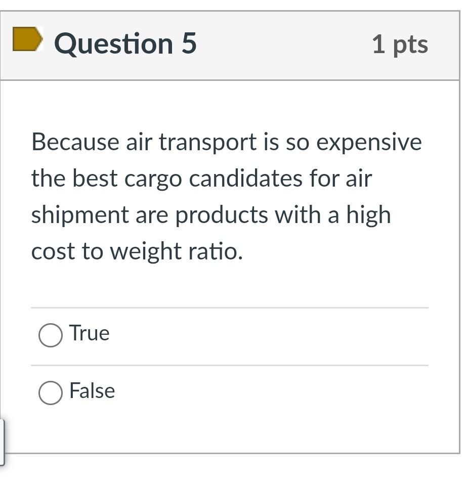 Solved Because air transport is so expensive the best cargo | Chegg.com