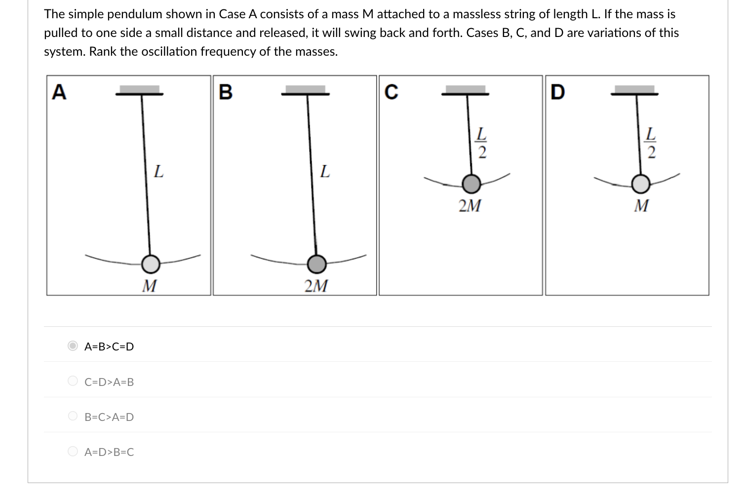 Solved The simple pendulum shown in Case A consists of a | Chegg.com