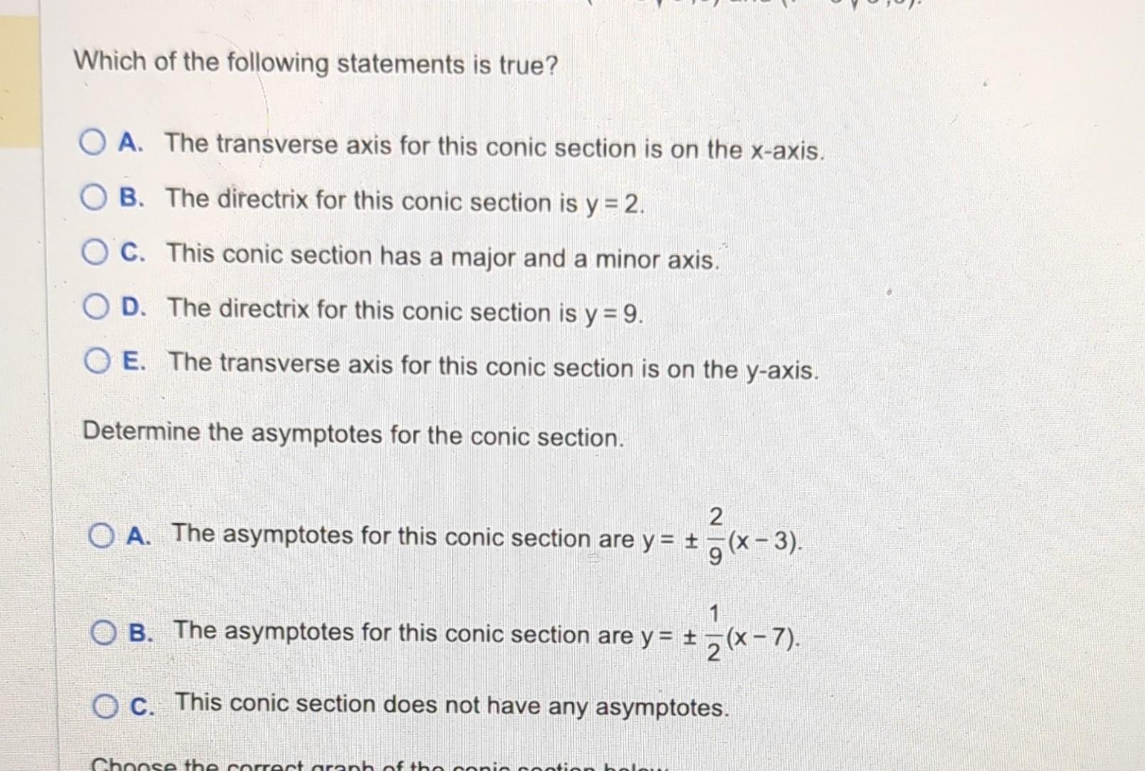 Solved Analyze This Conic Section To Answer The Questions | Chegg.com