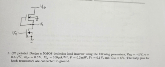 Solved ( 25 ﻿points) ﻿Design a NMOS depletion load inverter | Chegg.com