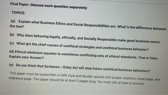 business ethics paper topics