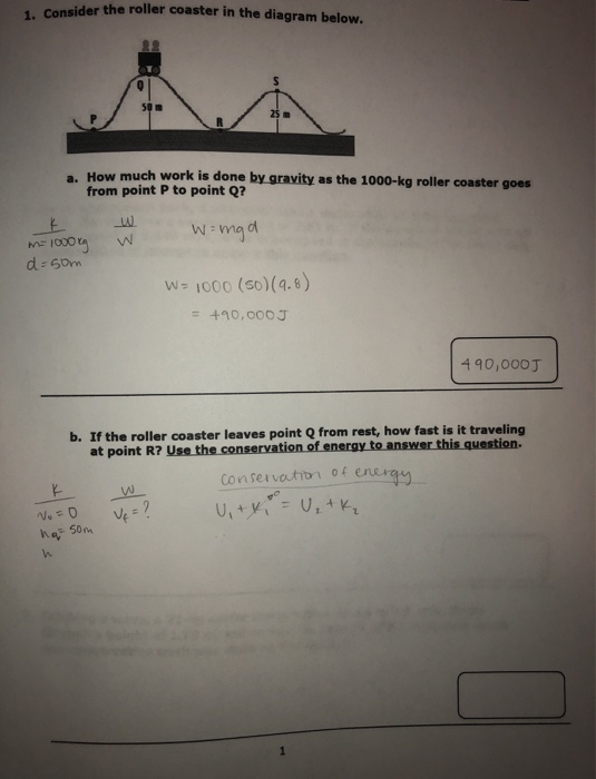 Solved 1. Consider the roller coaster in the diagram below.