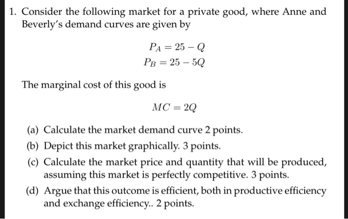 Solved 1. Consider The Following Market For A Private Good, | Chegg.com