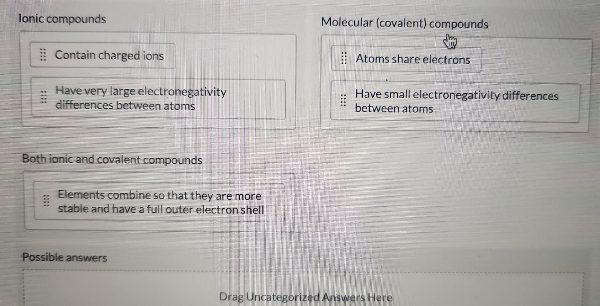 Solved Ionic compounds Molecular (covalent) compounds :: | Chegg.com