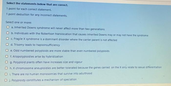 Solved Select the statements below that are correct. 1 point | Chegg.com
