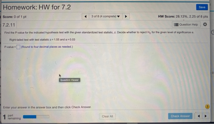 Solved Homework: HW for 7.2 Save Score: 0 of 1 pt 3 of 8 (4 | Chegg.com