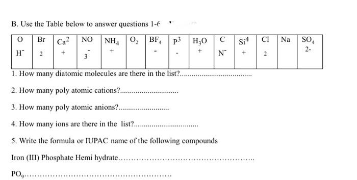 Solved 1 B. Use the Table below to answer questions 1-6 Ca? | Chegg.com