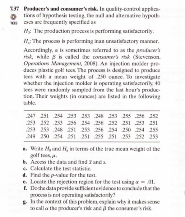 Solved 37 Producer's and consumer's risk. In quality-control | Chegg.com