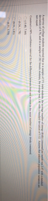 Solved A survey of college students reported that in a | Chegg.com