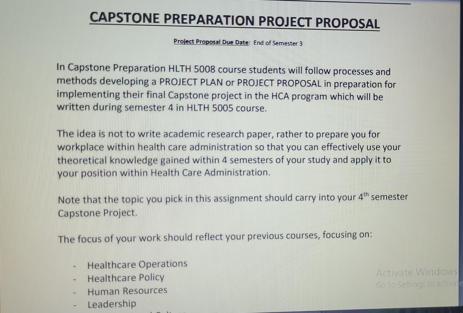 CAPSTONE PREPARATION PROJECT PROPOSAL Project | Chegg.com