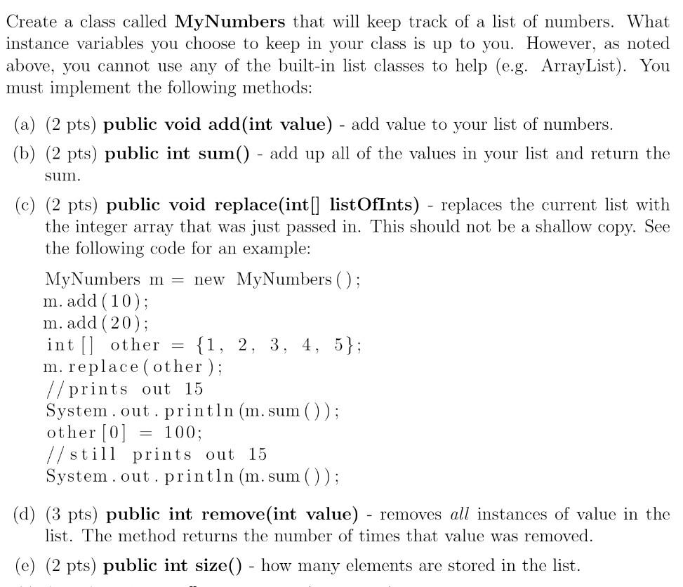 Solved Create a class called MyNumbers that will keep track | Chegg.com