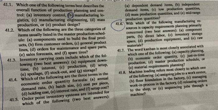Solved 41.1. Which one of the following terms best describes | Chegg.com