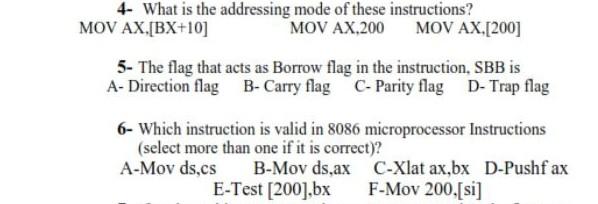 Solved Subject Name : Microprocessors 8086. Note : Choose | Chegg.com