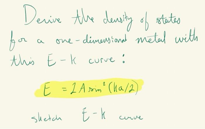 Solved Derive the density of states for one-dimensional | Chegg.com