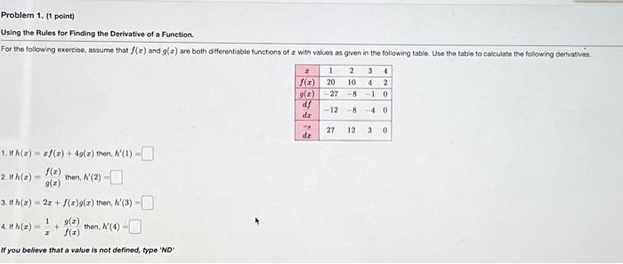 Solved Problem 1. (1 Point) Using The Rules For Finding The | Chegg.com