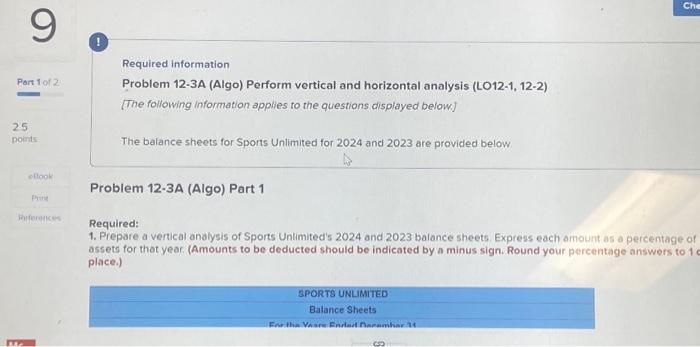 Solved Required information Problem 12-3A (Algo) Perform | Chegg.com