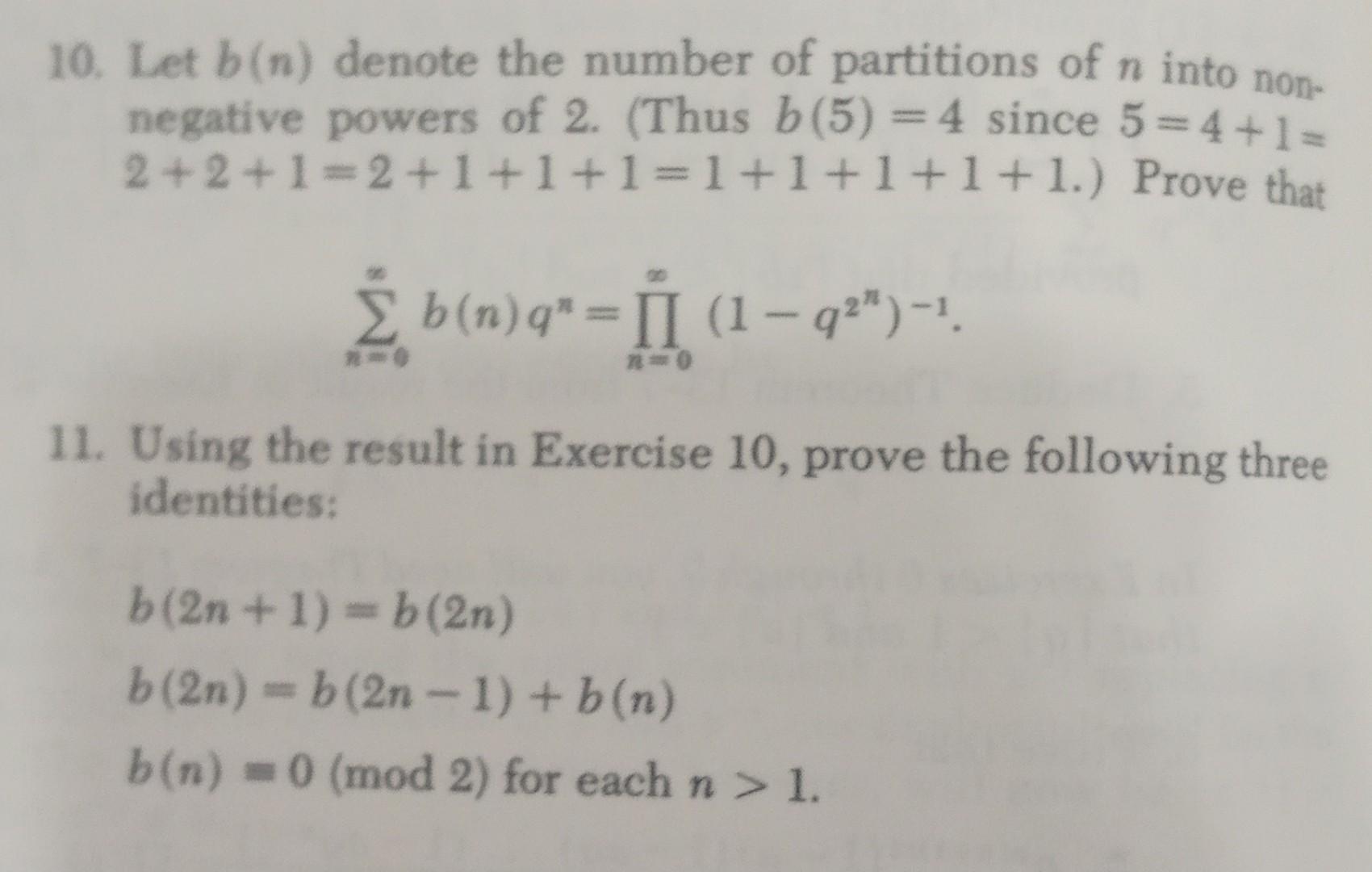 Solved 10. Let B(n) Denote The Number Of Partitions Of N | Chegg.com