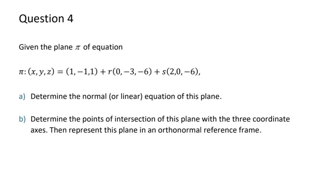 Solved Given the plane π of equation | Chegg.com