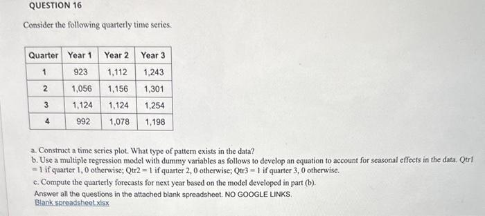 Solved Consider the following quarterly time series. a. | Chegg.com