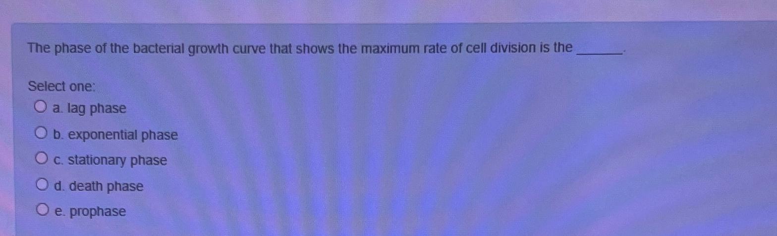 Solved The phase of the bacterial growth curve that shows | Chegg.com