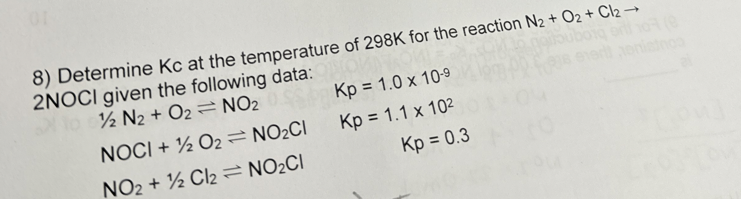 Determine Kc at the temperature of 298 ﻿K for the | Chegg.com