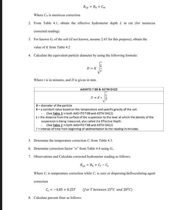 Solved The hydrometer method is used to approximate the | Chegg.com