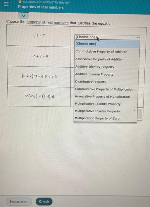 Solved ||| ALGEBRA AND GEOMETRY REVIEW Properties of real | Chegg.com
