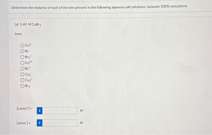 Solved Determine the molarity of each of the ions present in | Chegg.com