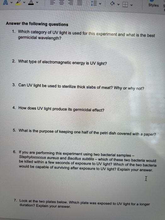 Solved Lab Assignment - Effect of Ultraviolet Light on | Chegg.com