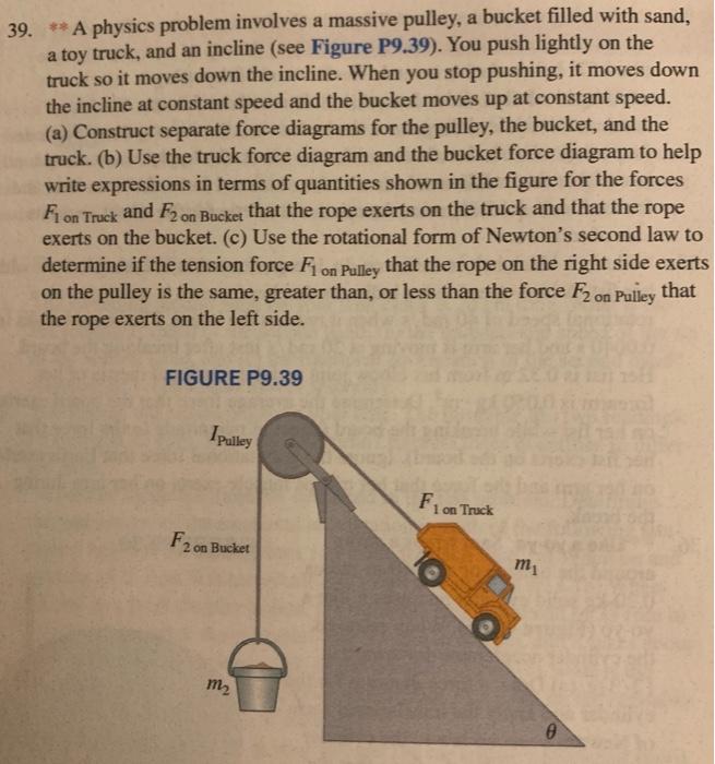 Solved 39. ** A physics problem involves a massive pulley, a