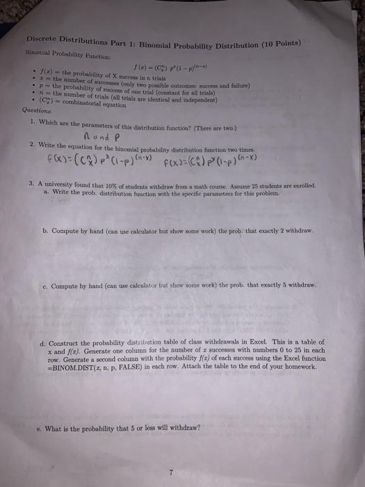 Solved Discrete Distributions Part 1. Binomial Probability | Chegg.com