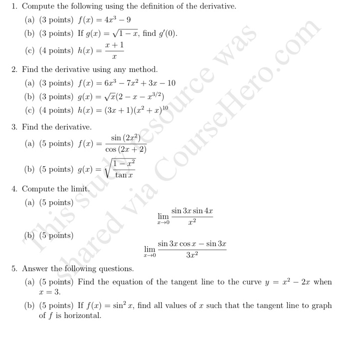 Solved 1 Compute The Following Using The Definition Of T Chegg Com