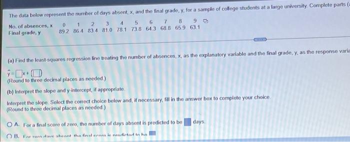 Solved a The data below represent the number of days absent, | Chegg.com